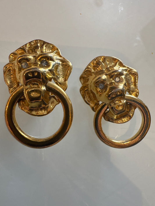 1980s KJL for Avon lion doorknocker earrings