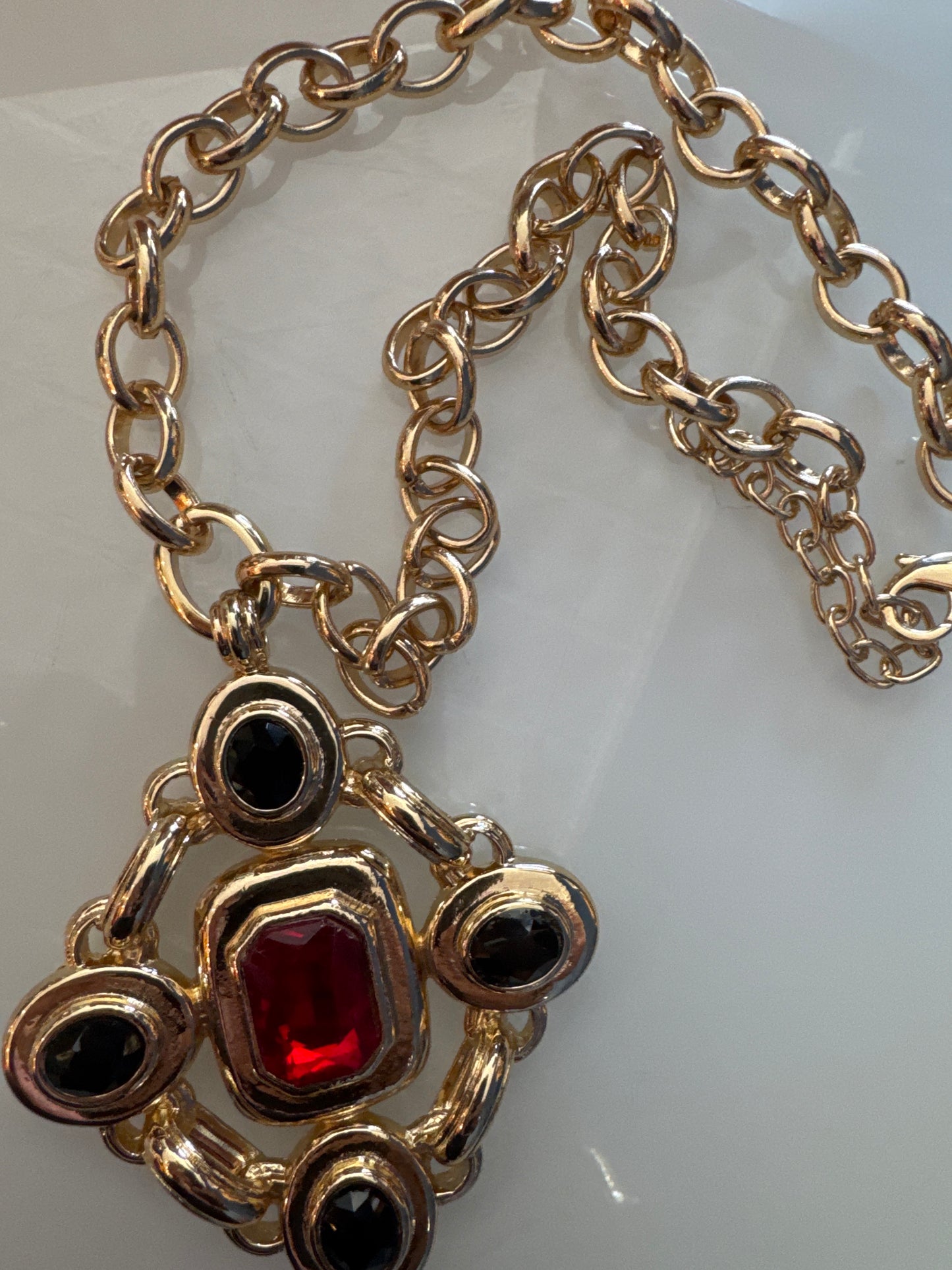 Vintage RJ Graziano pendant necklace with red and black stones