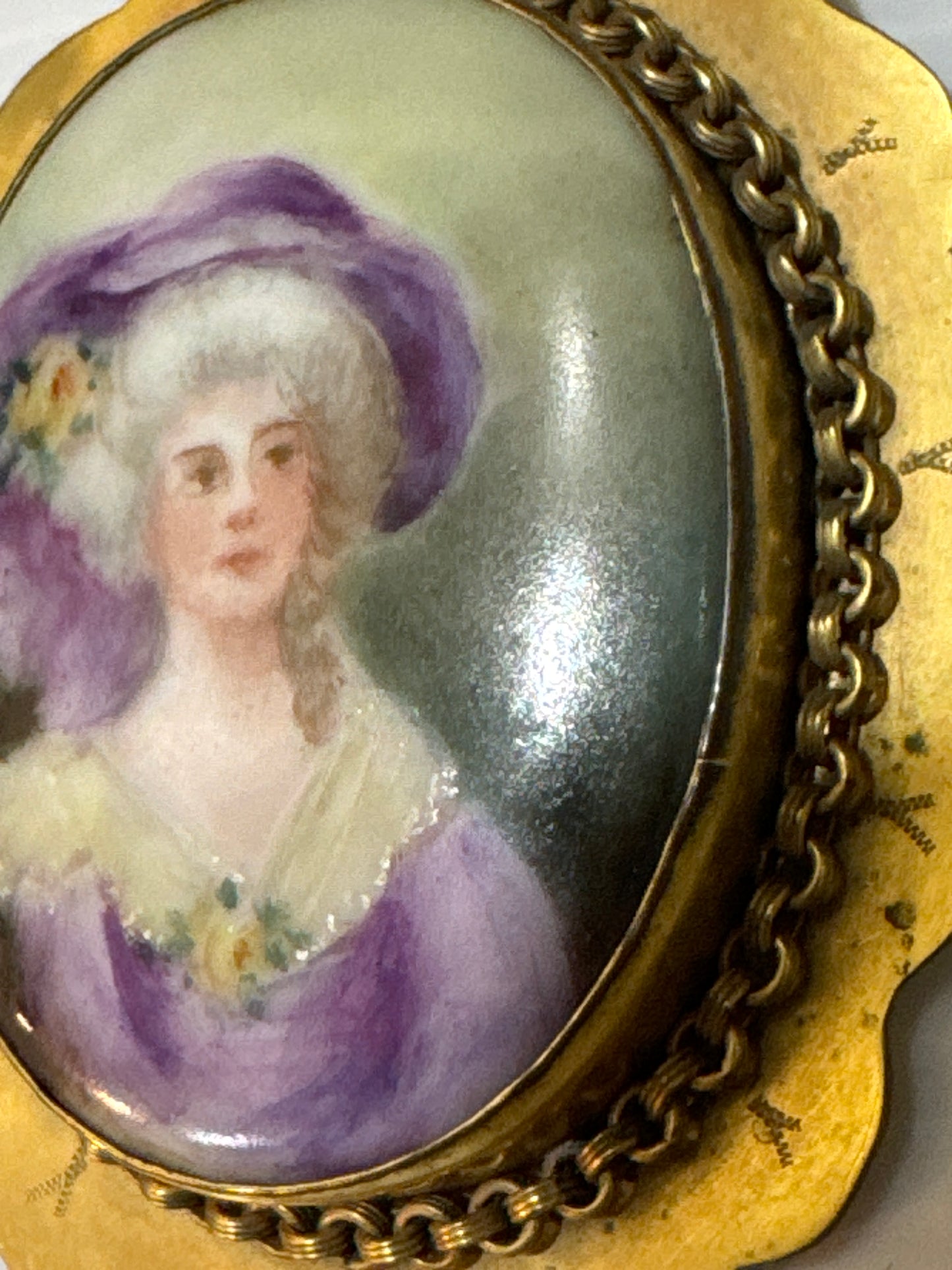 Antique Hand-Painted Porcelain Portrait Brooch, France c. 1890–1910 jackpot.