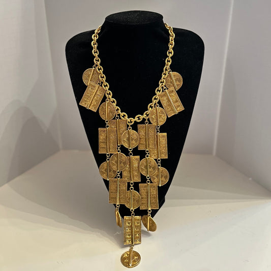 Guy Laroche Gold Tone Large Statement Pendant Necklace