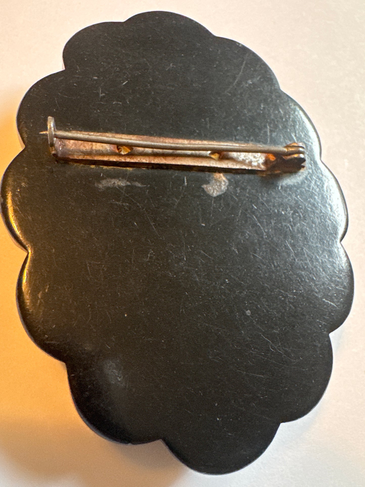 1930s vintage large black celluloid cameo brooch. Picture it with your pearls!