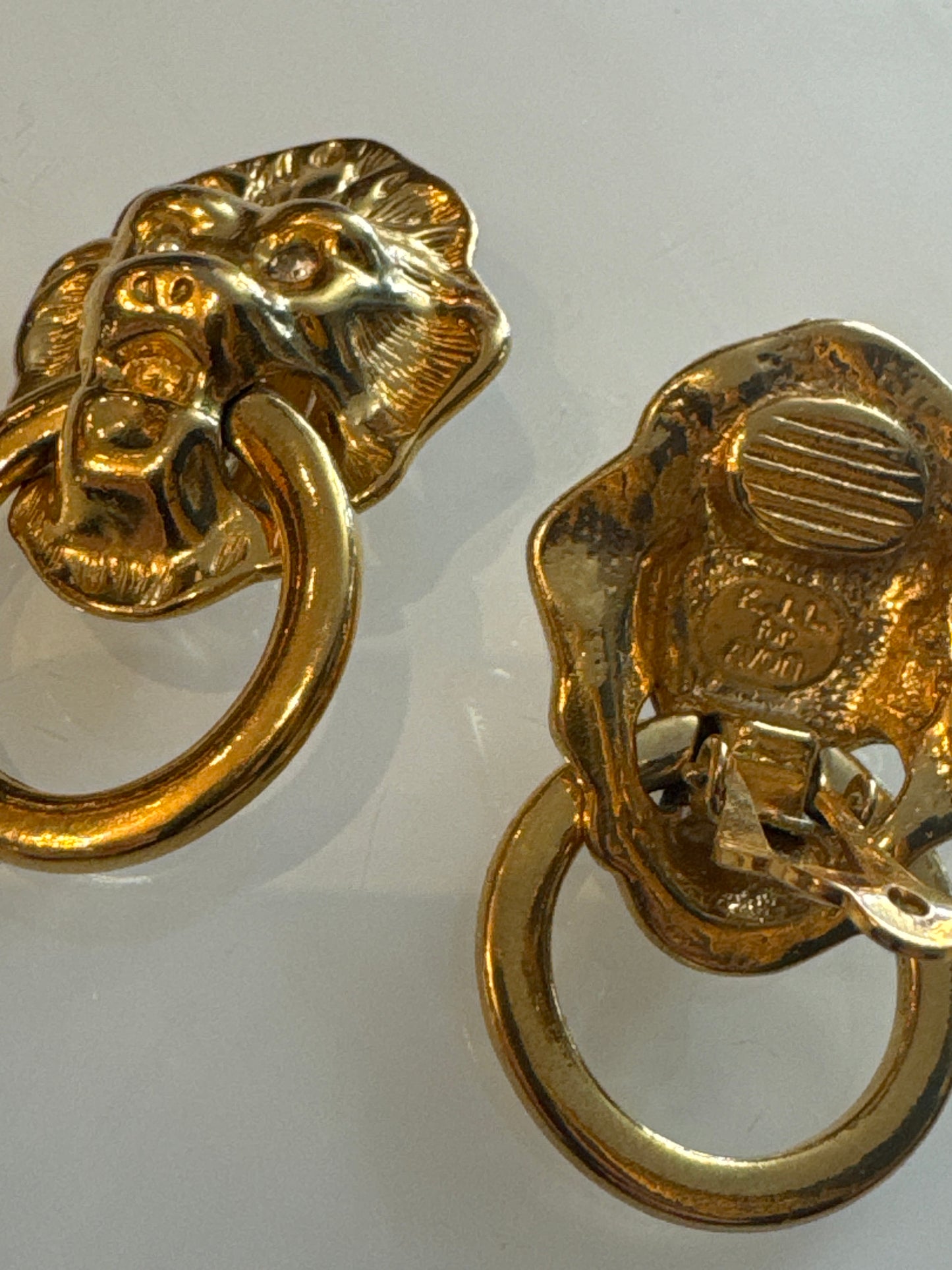 1980s KJL for Avon lion doorknocker earrings