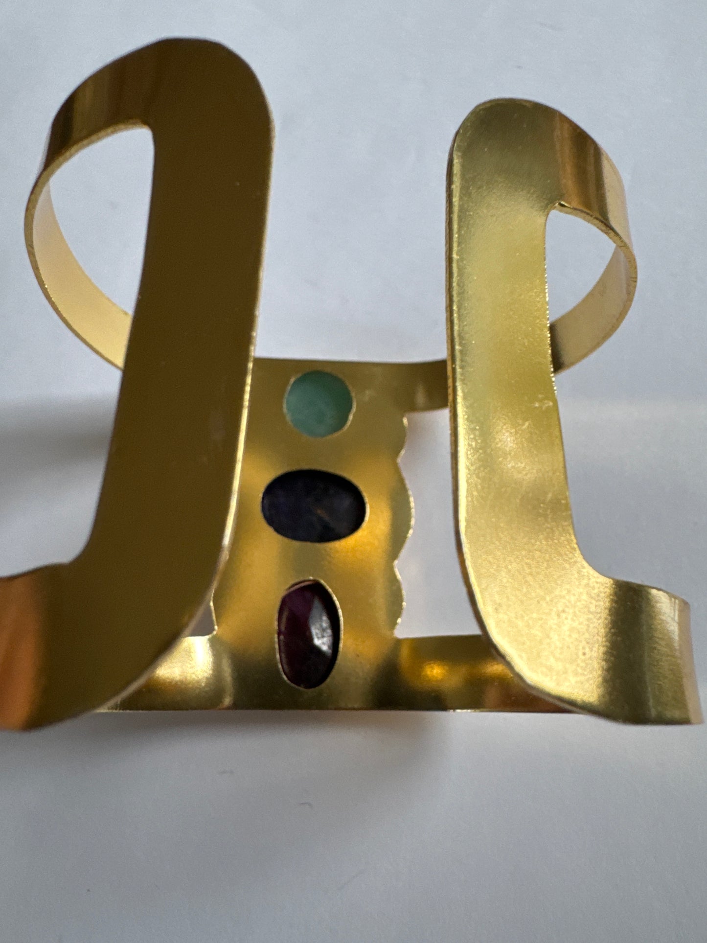 Vintage Gem Stone Gold Tone Metal
Cuff Bracelet 2 1/2" wide