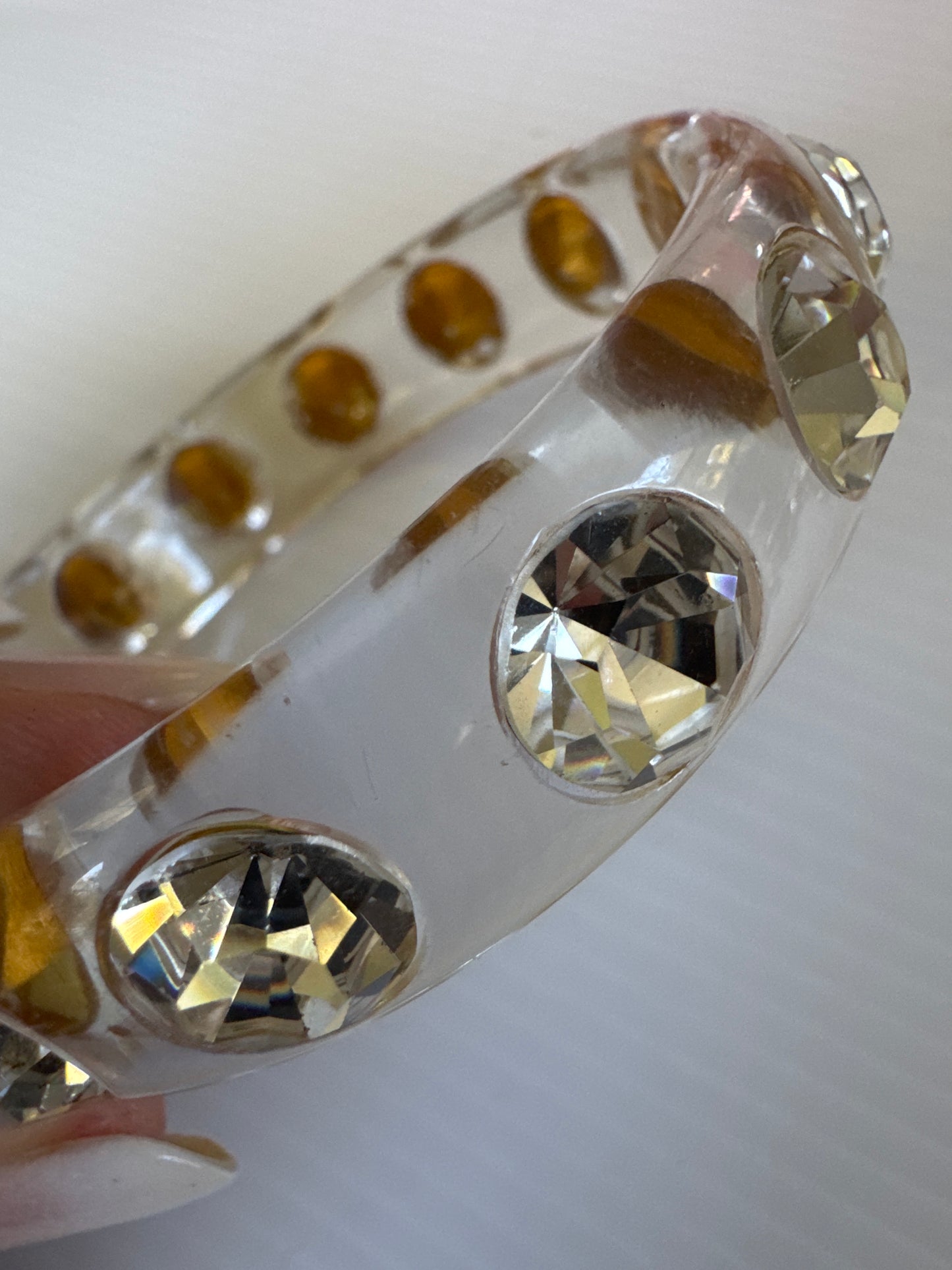 1990s clear resin bangle with rhinestones