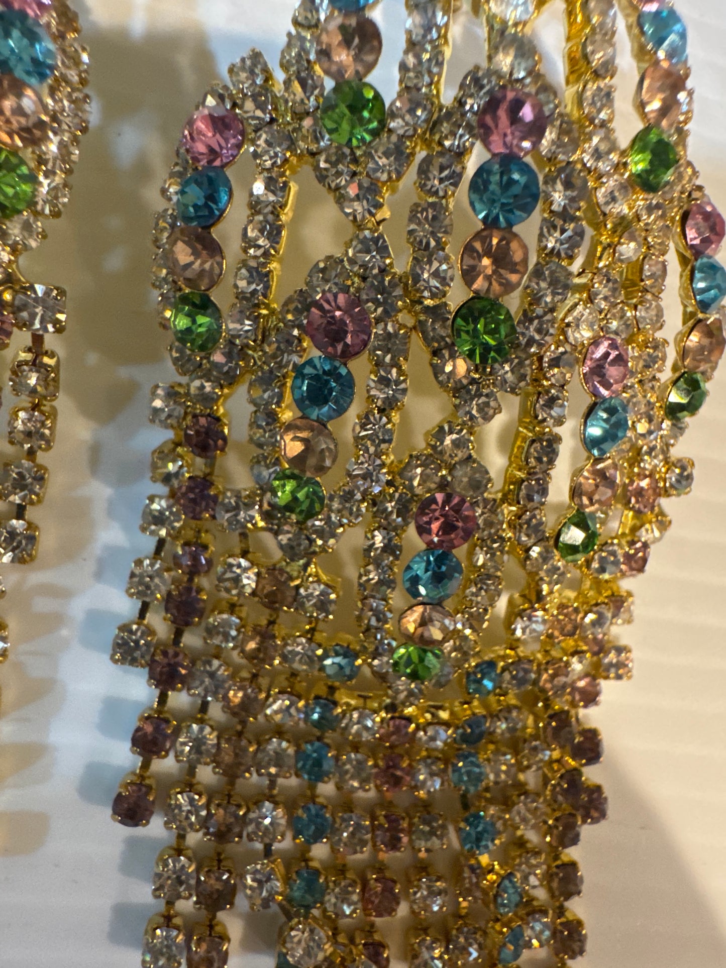 Absolutely stunning vintage jumbo waterfall rhinestone pierced earrings.