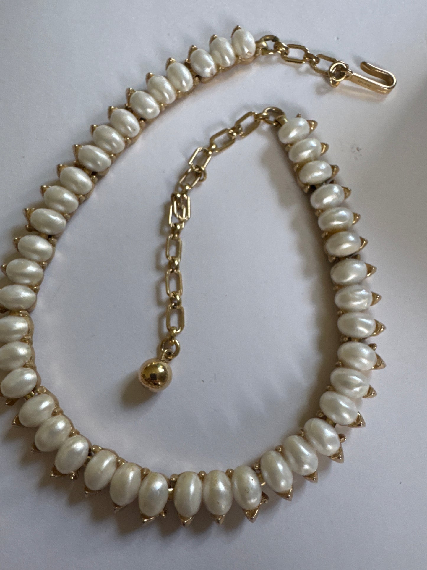 vintage crown, Trifari seed pearl necklace