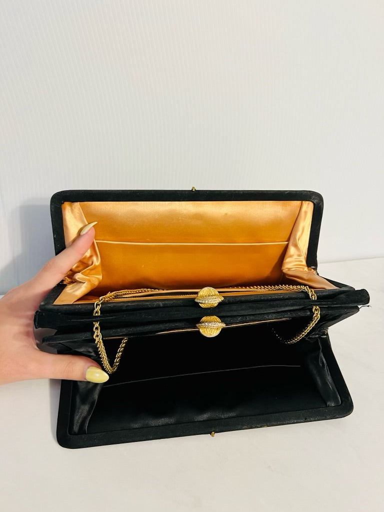 Vintage black Rosenfeld double pocket bag with gold tone locks/chain