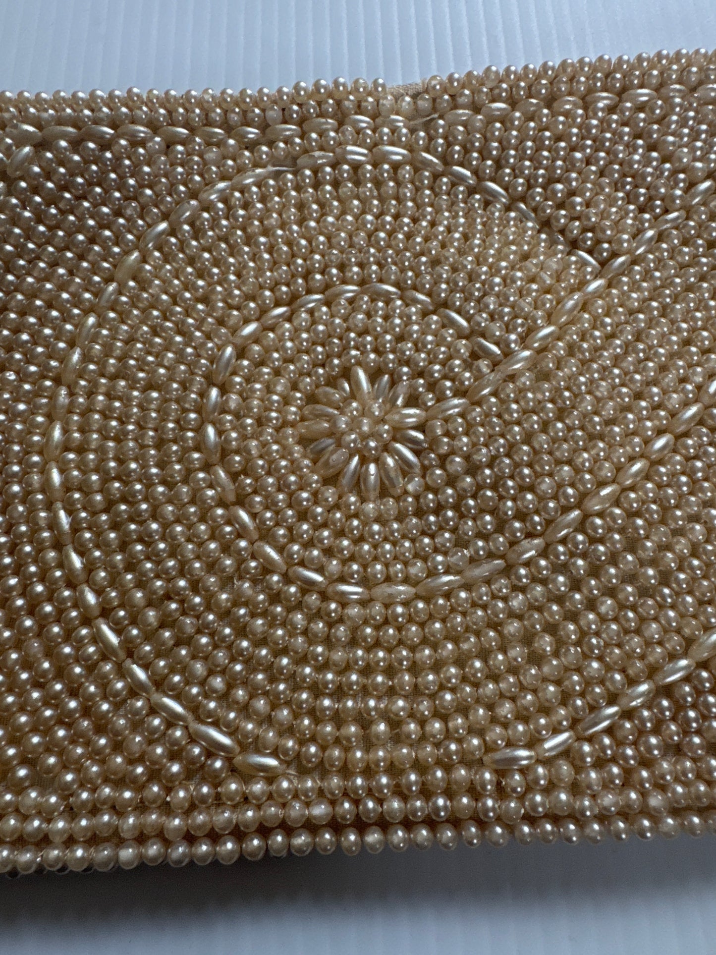 1940s stunning zip top ivory colored, pearl clutch bag
