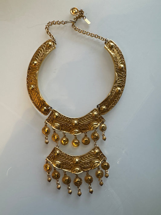 Spectacular vintage Kenneth Lane gold tone bib necklace