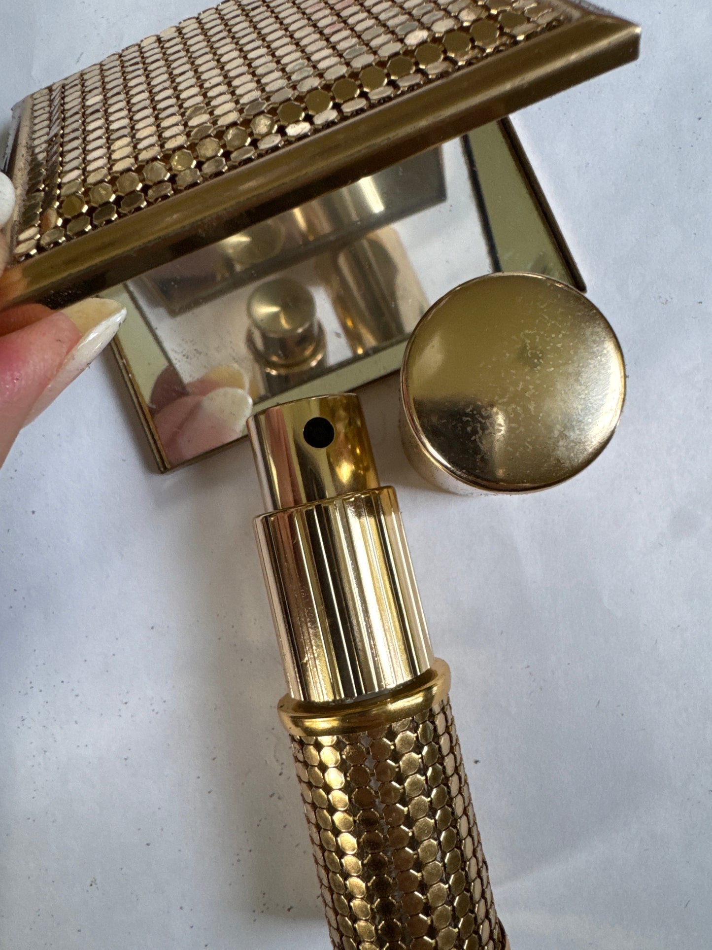 vintage WHITING & DAVIS mirror makeup compact and fragrance atomizer