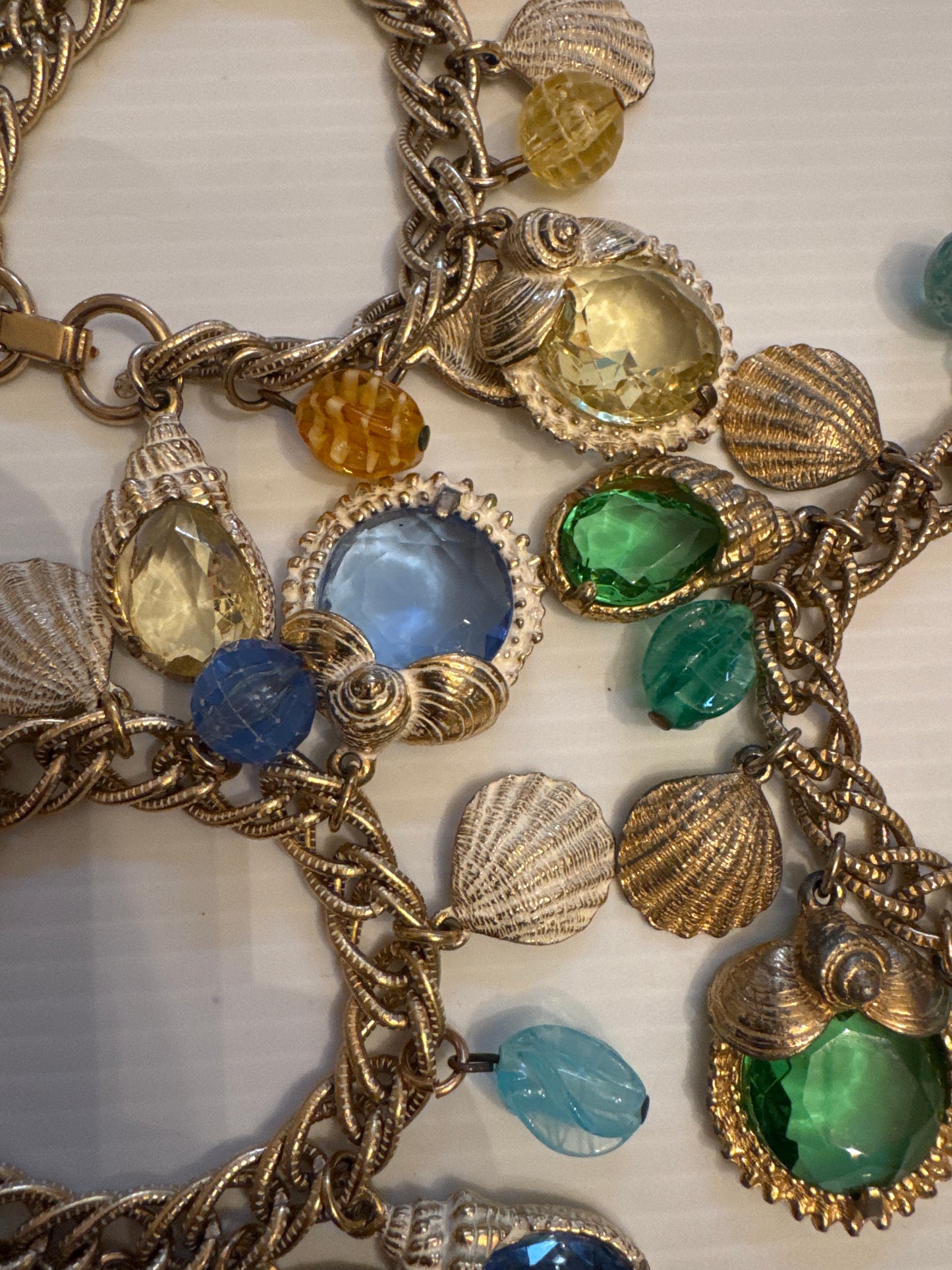 Vintage 1970s shell and glass stone charm bracelets