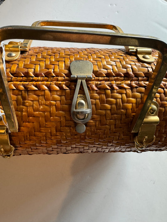 1950s rattan bag with unique gold hardware