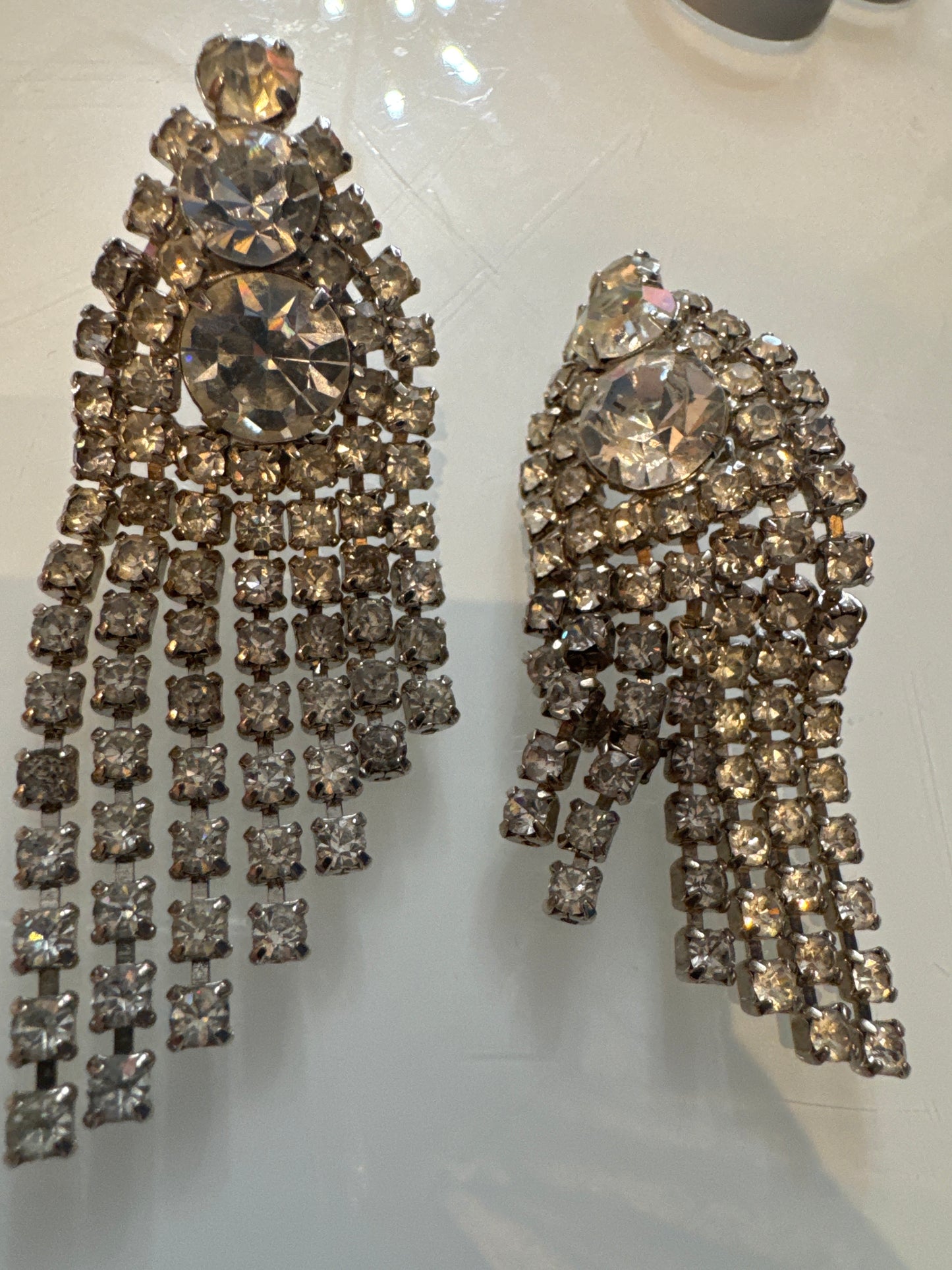 1950s waterfall rhinestone clip on earrings