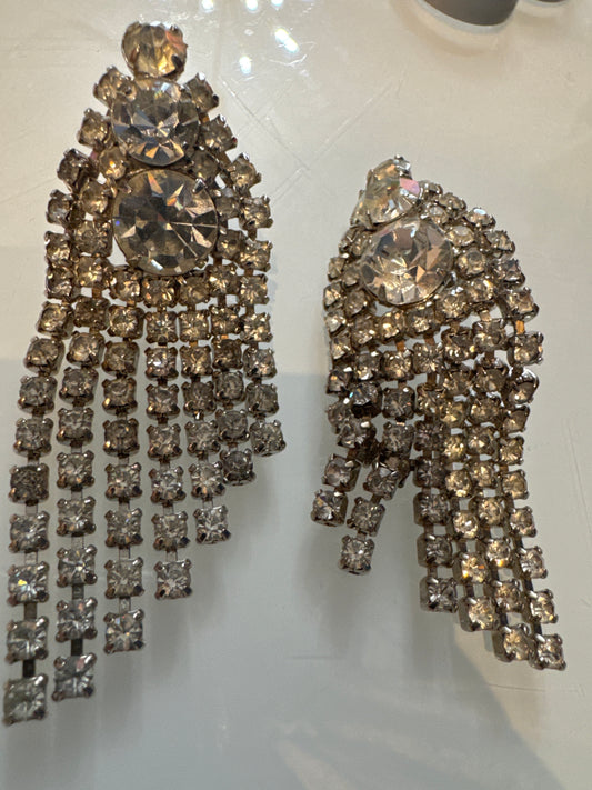 1950s waterfall rhinestone clip on earrings