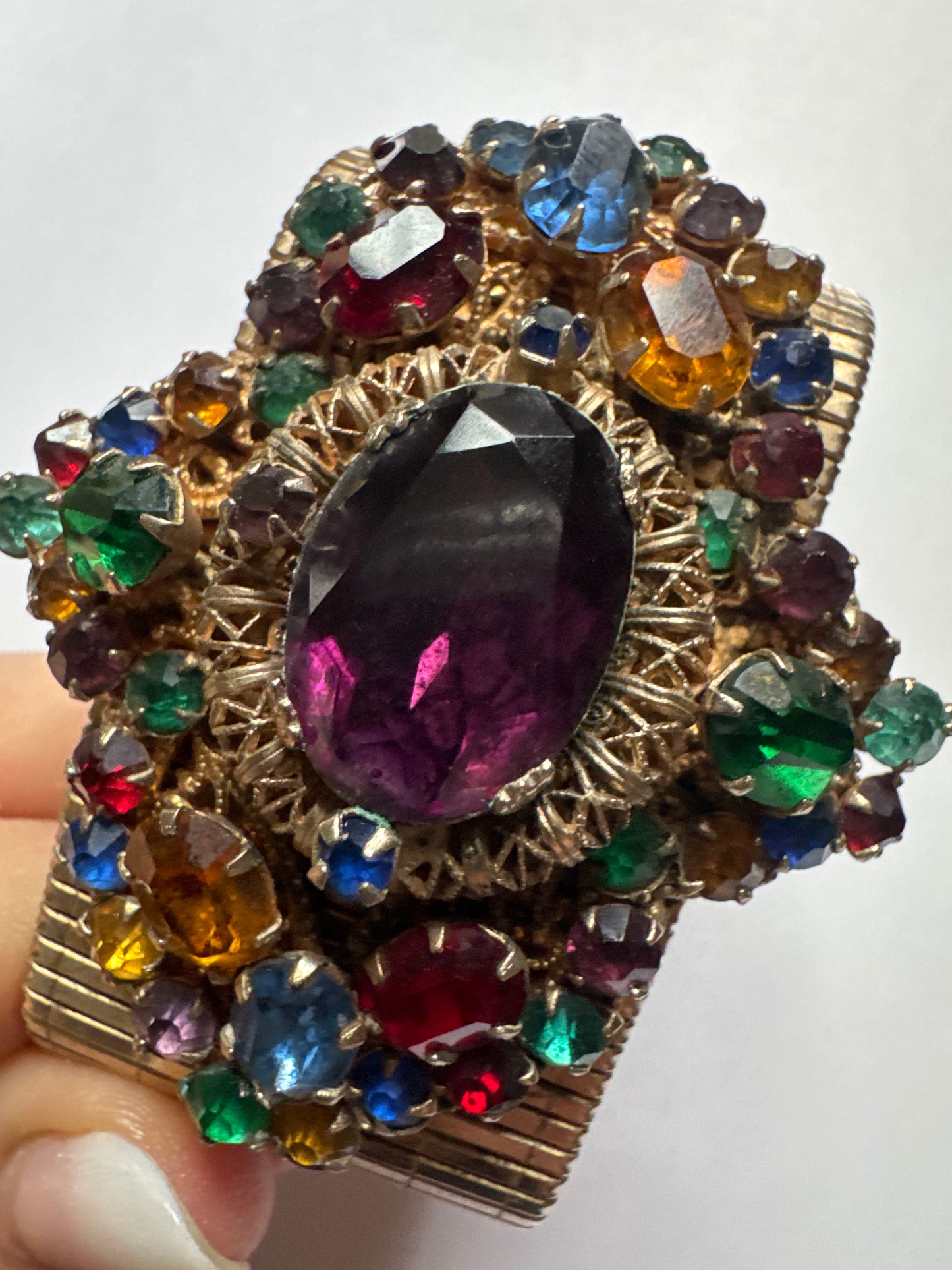 1960s stunning rhinestone link bracelet with safety chain