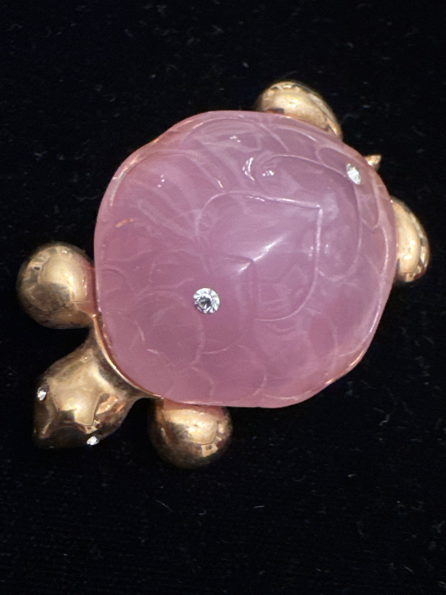 Vintage signed Wiengeroff jelly belly light pink turtle brooch w 2 rhinestones