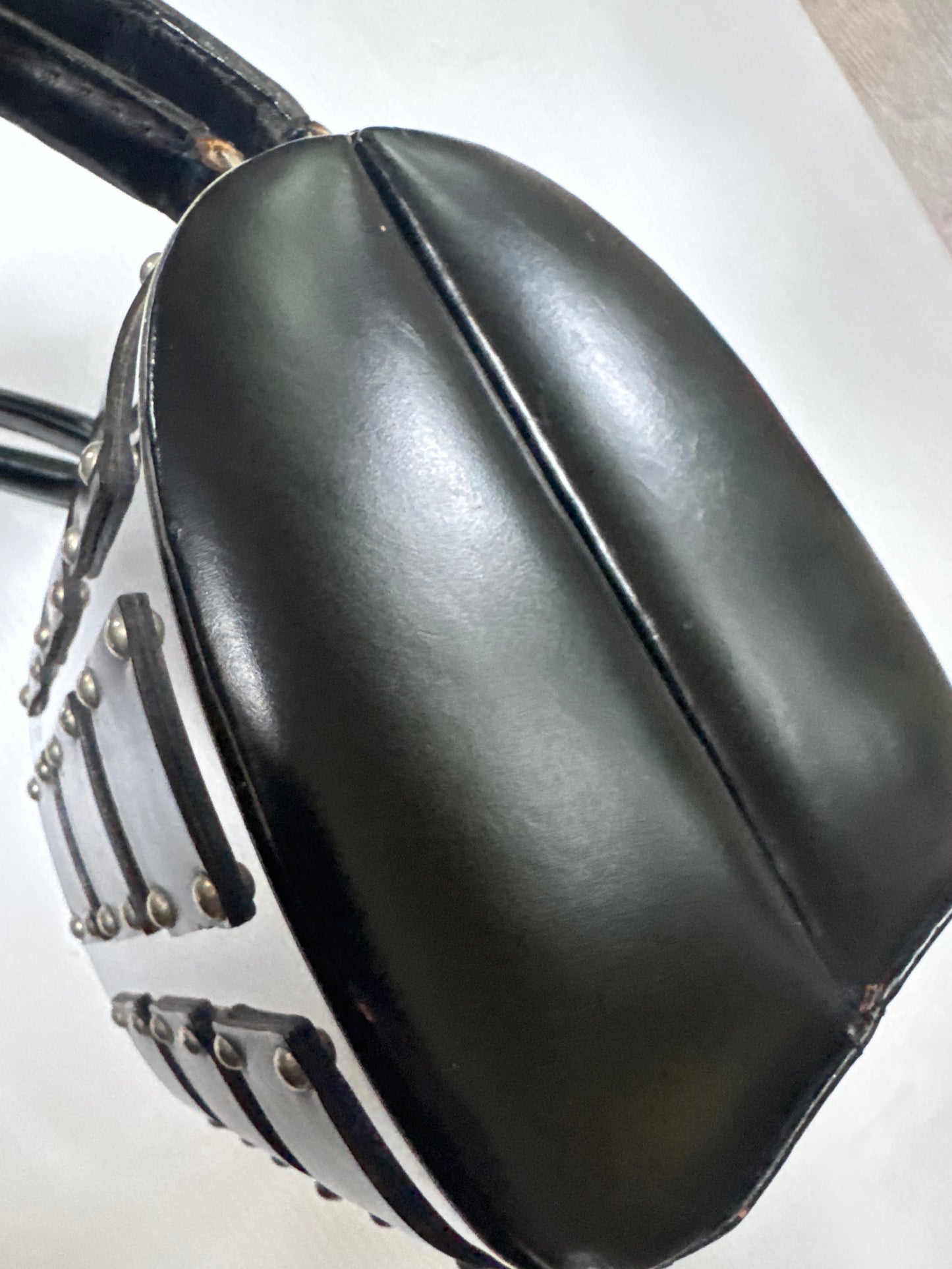 Beautiful 1960s silver, metal and leather top handle bag