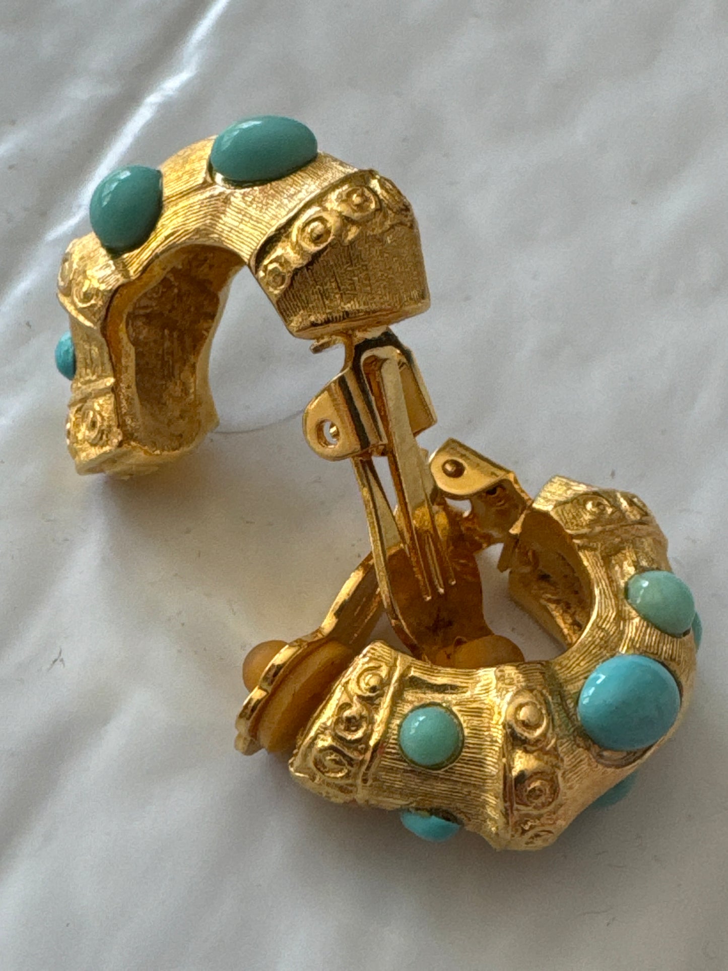 1980s gold tone and faux turquoise stone earrings
