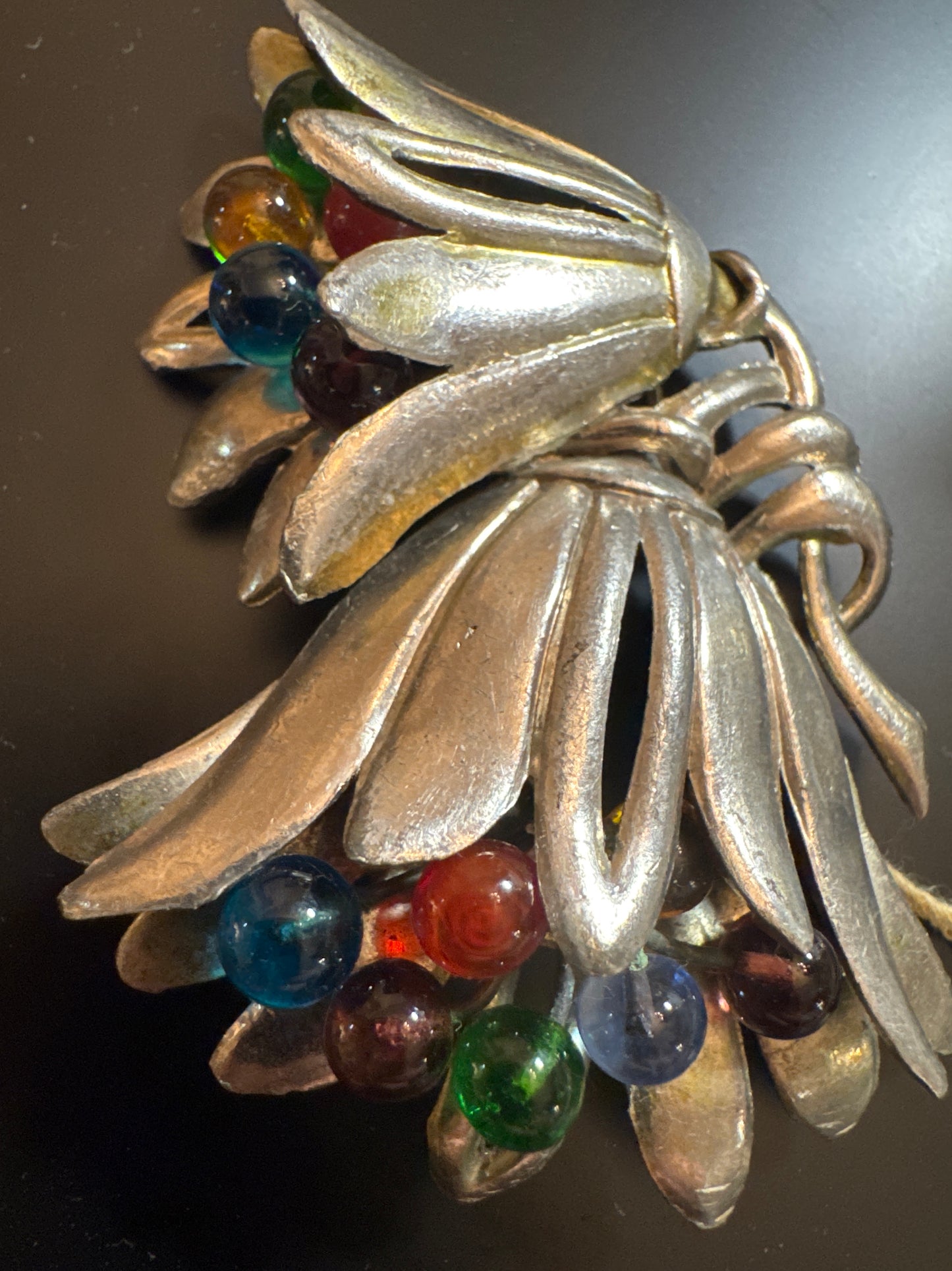 1930 vintage pot metal Tootie fruity glass stone brooch
