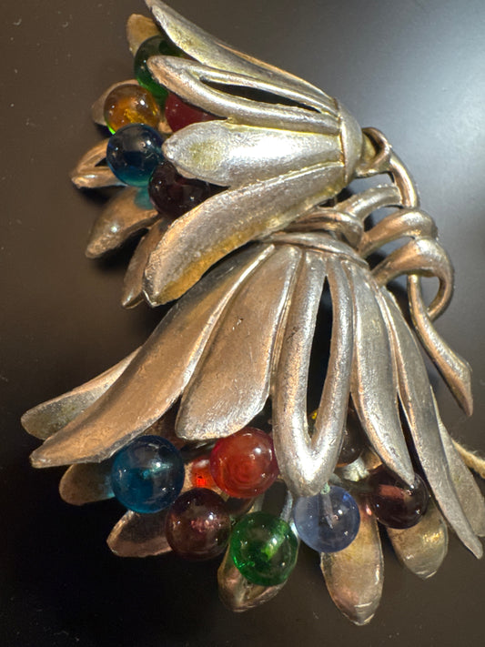 1930 vintage pot metal Tootie fruity glass stone brooch