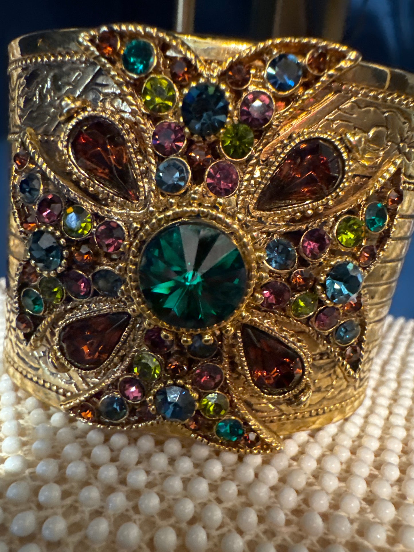 1980s vintage rhinestone Maltese cross cuff bracelet