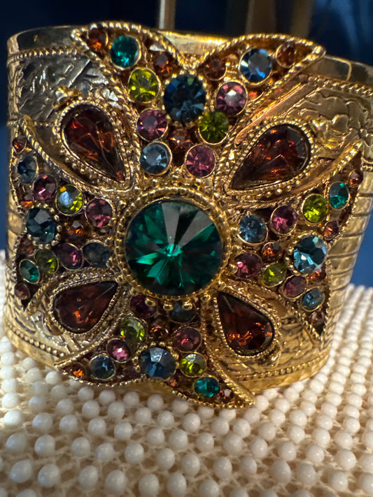 1980s vintage rhinestone Maltese cross cuff bracelet