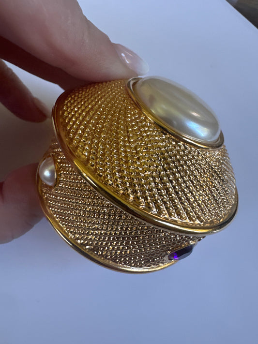 1980s beautiful NAPIER trinket box with pearl and amethyst stones