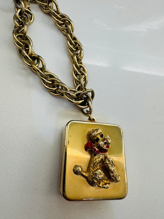 Vintage gold tone music box charm bracelet with poodle