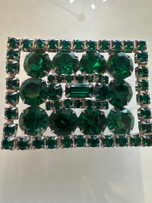 Gorgeous, Kramer of New York signed green rhinestone rectangle brooch. Absolutely stunning. So chic.