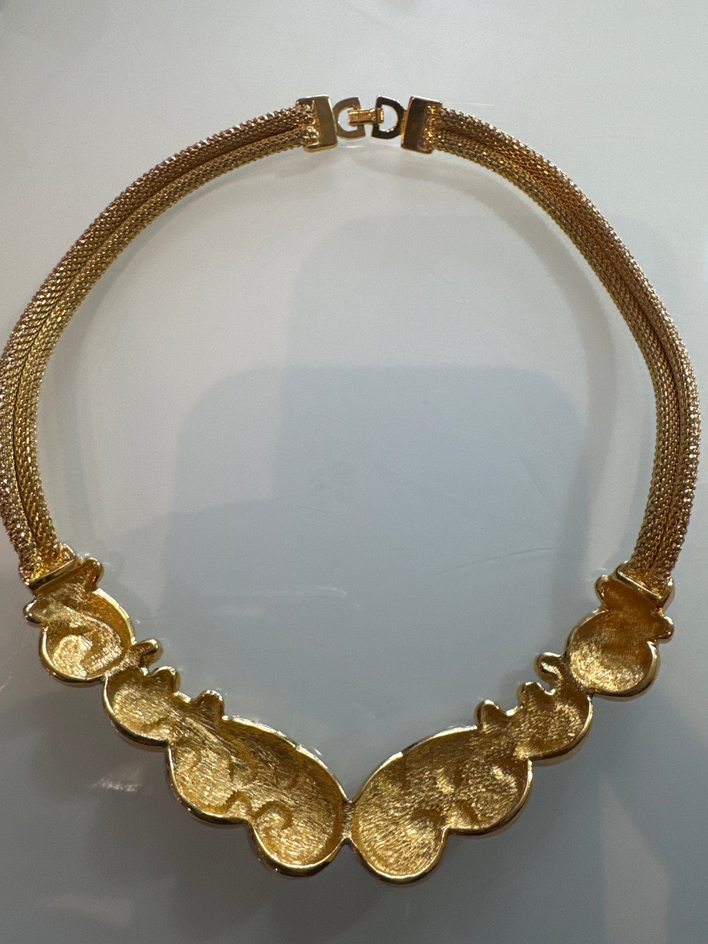 Beautiful 1990s Christian Dior necklace and pierced earring set in gold plate with black enamel