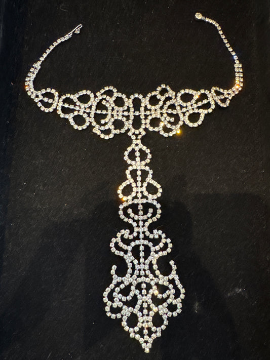1950s Rhinestone Bib "tie" choker necklace