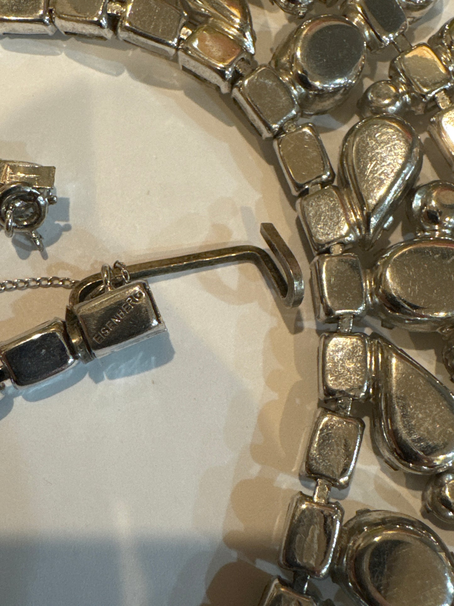 Stunning signed Eisenberg clear rhinestone necklace. Notice the latch and safety.