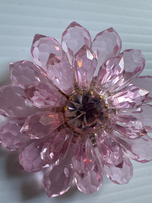 Light pink mid-century signed, made in western Germany flower brooch with rhinestone center