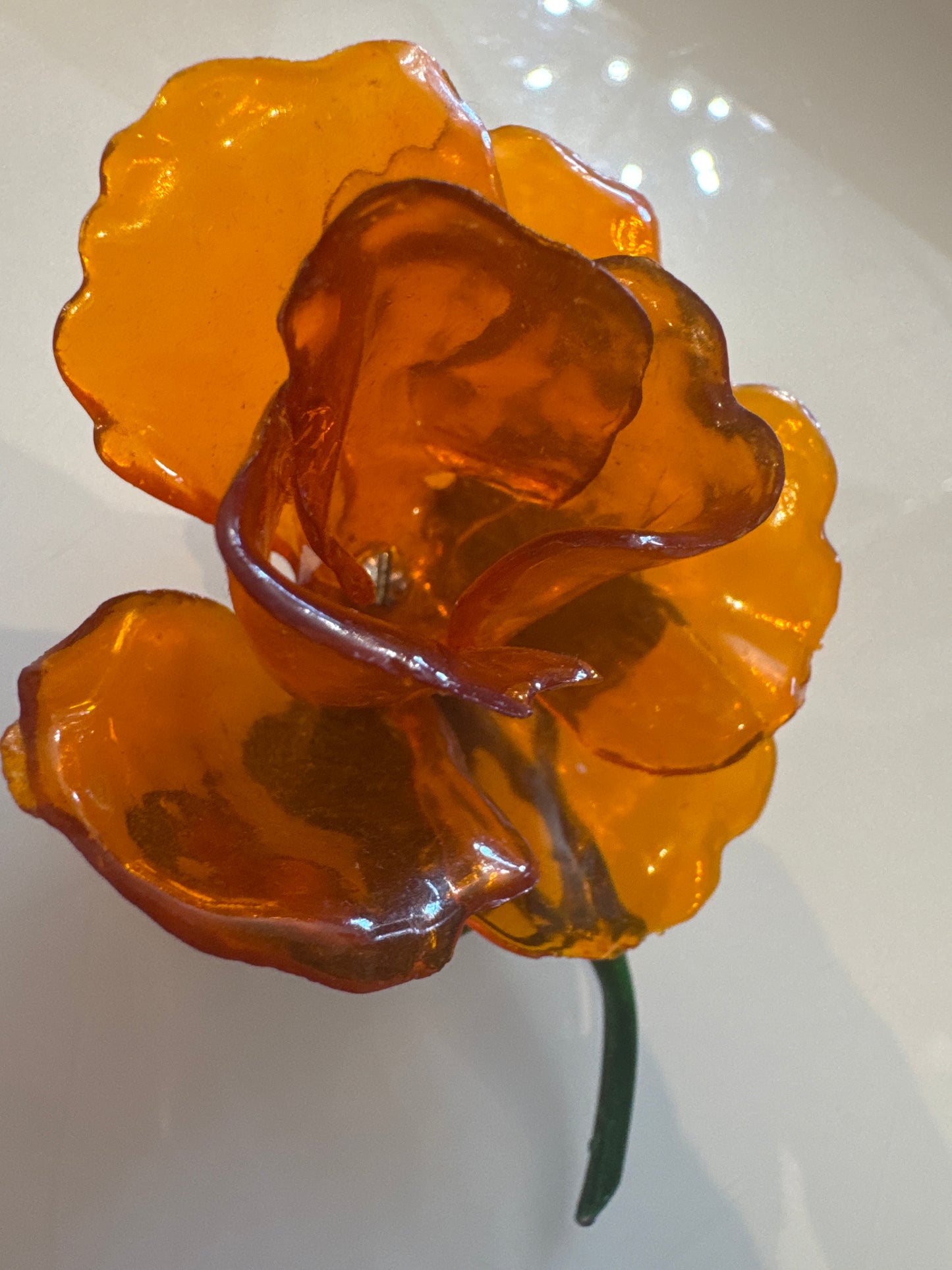 1950s 3-D orange lucite  rose brooch