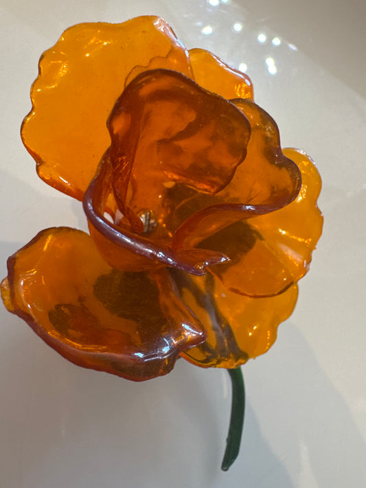 1950s 3-D orange lucite  rose brooch