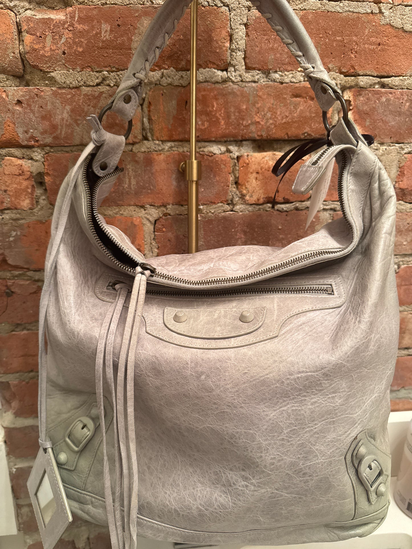 Vintage Balenciaga Day Hobo in Argent (Dove Grey) Distressed Leather