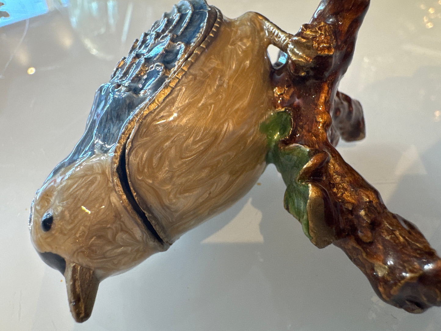 adorable enamel bird trinket box