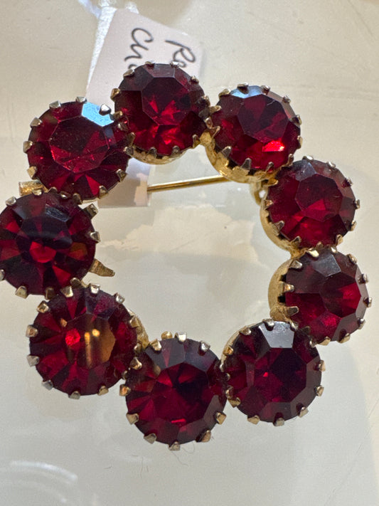 Vintage sparkly red rhinestone wreath, possibly Juliana