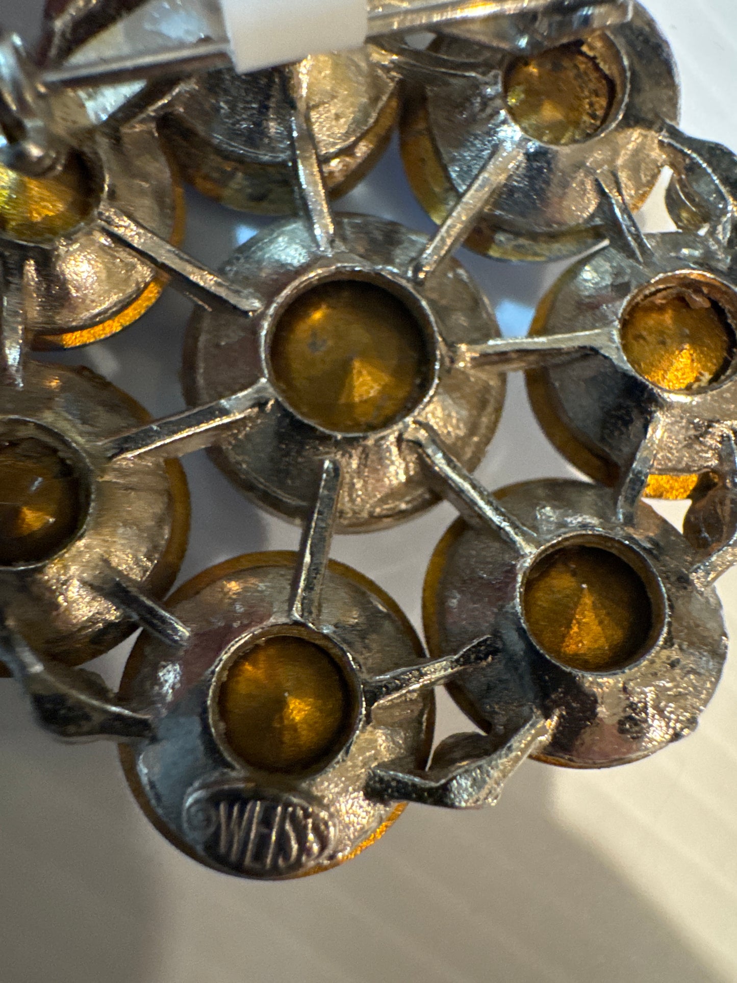 Beautiful, signed Weiss watermelon blue glass brooch