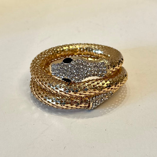 Vintage Gold Mesh Jeweled Rhinestone Snake Wrap Bracelet