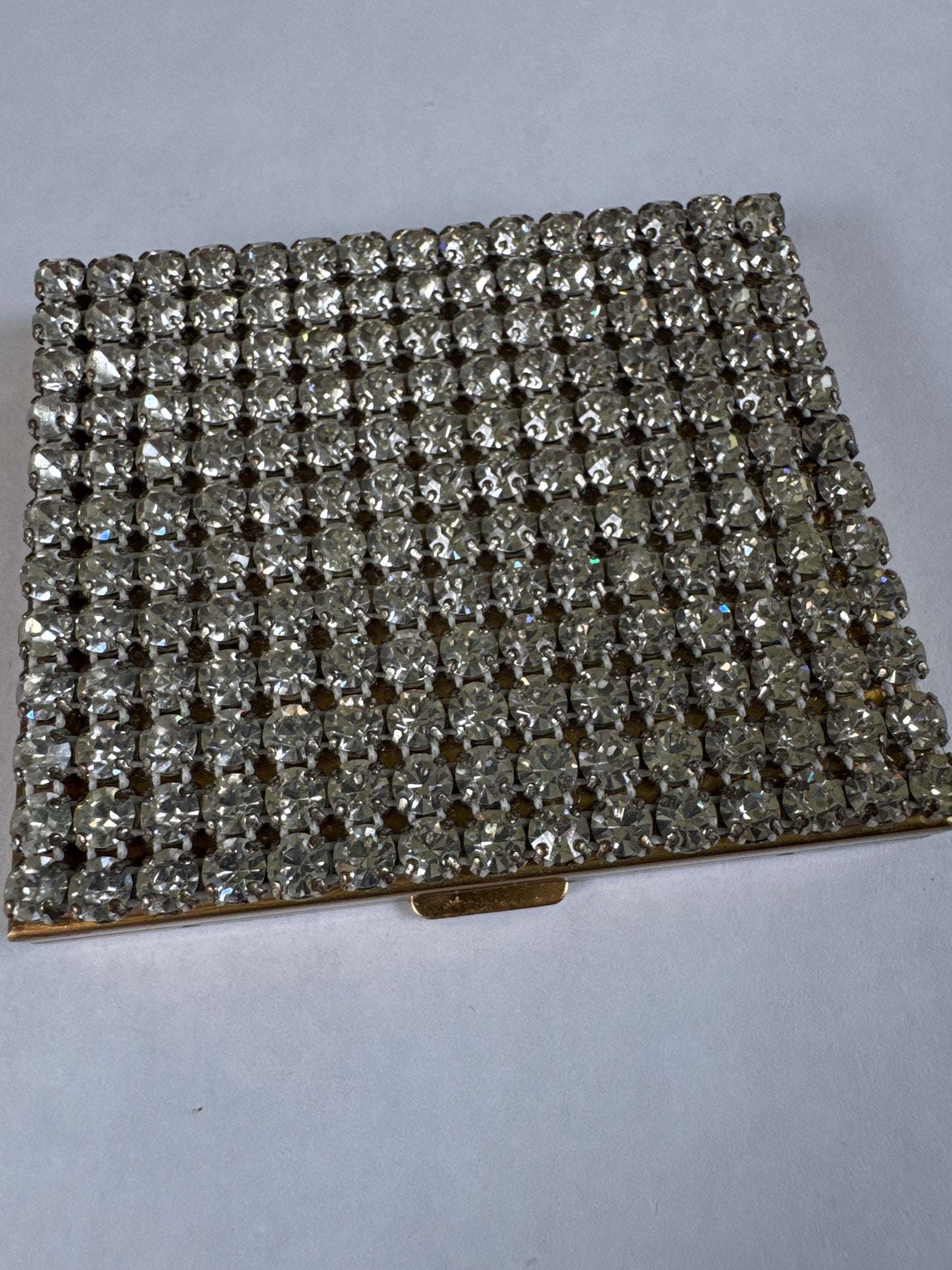 1940s Schildkraut rhinestone covered powder makeup compact never used