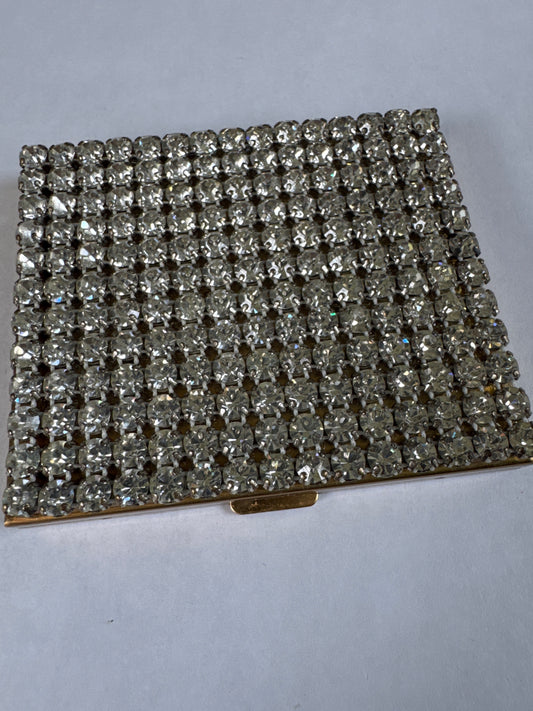 1940s Schildkraut rhinestone covered powder makeup compact never used