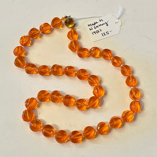 Vintage 1950s Germany Orange Beaded Necklace