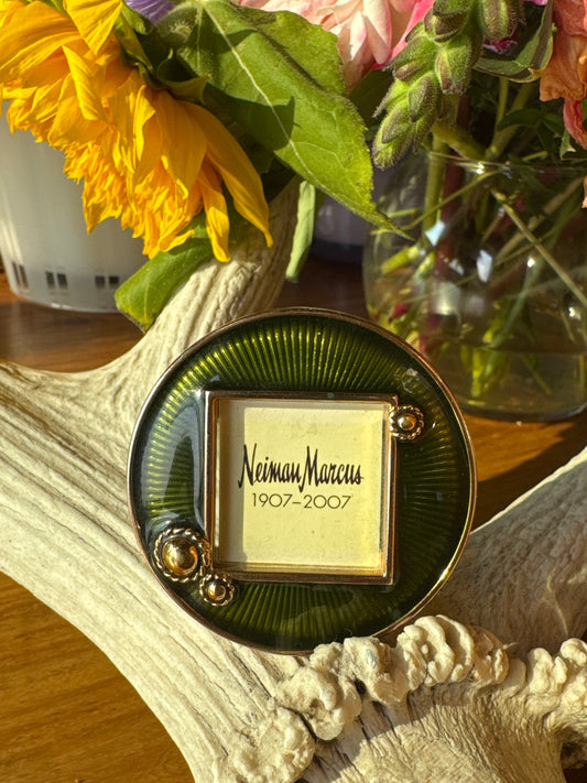 Mini picture frame by Jay Strongwater for Neiman Marcus hundredth anniversary. Green enamel.