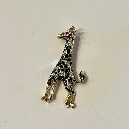 Giraffe Gold Tone Rhinestone Brooch