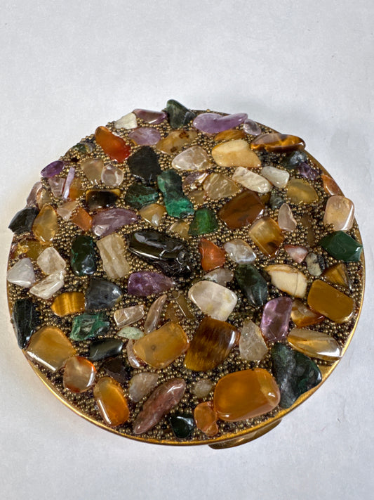 vintage 1950s SAM FINK Makeup, compact with semi precious stones