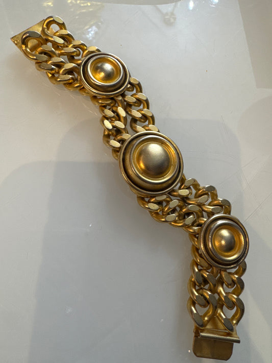 Beautiful 1980s heavy weight signed Natasha Stambuli gold tone matte link bracelet