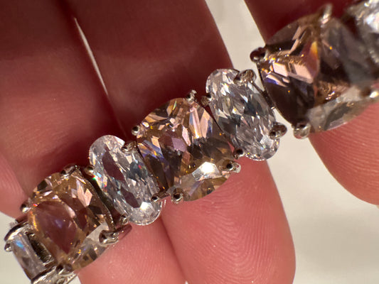 vintage 1970s Park Lane rhodium bracelet with rhinestones pink and clear