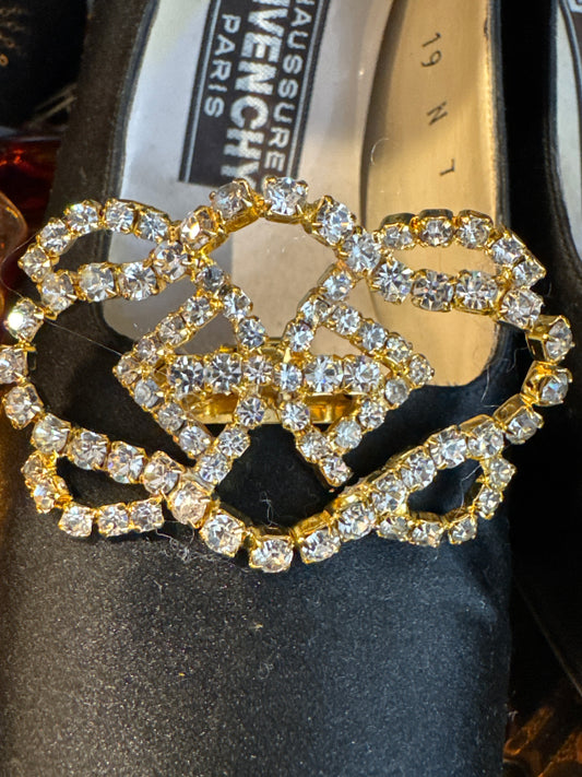 Vintage signed Moji rhinestone shoe clip with gold setting