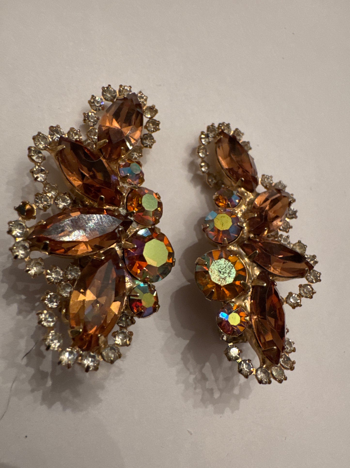 Incredibly sparkly 1950s signed WEISS rhinestone and aurora borealis climber earrings.
